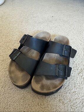 Papillio Black Double-Buckle Slide Sandals